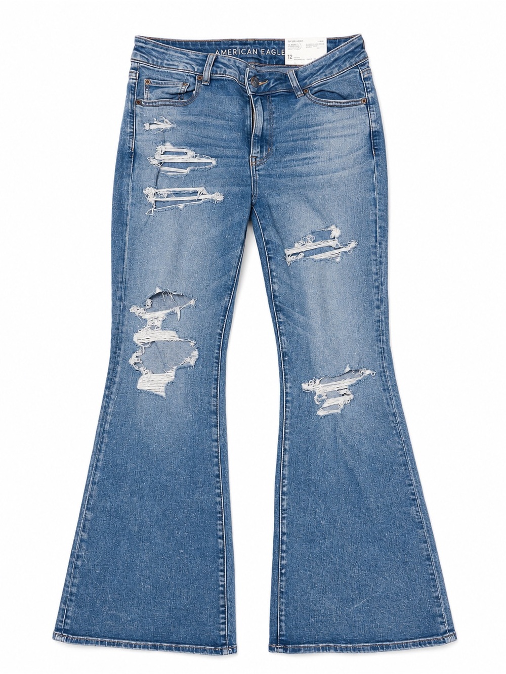 American Eagle Outfitters Blue Distressed Flare Jeans